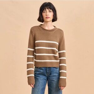 La Ligne Mini Marina Tan and White Striped Crew Neck Sweater